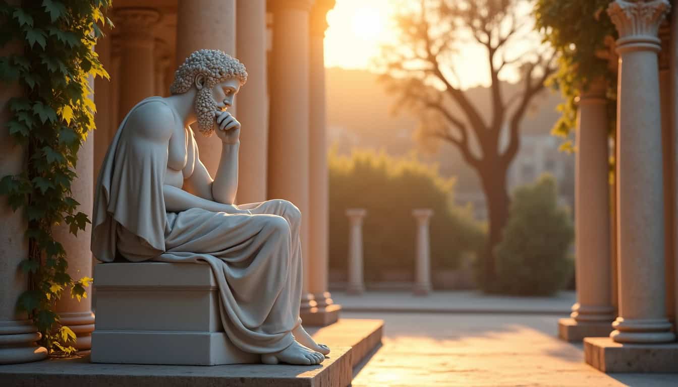 Représentation artistique de Platon discutant de concepts philosophiques dans l