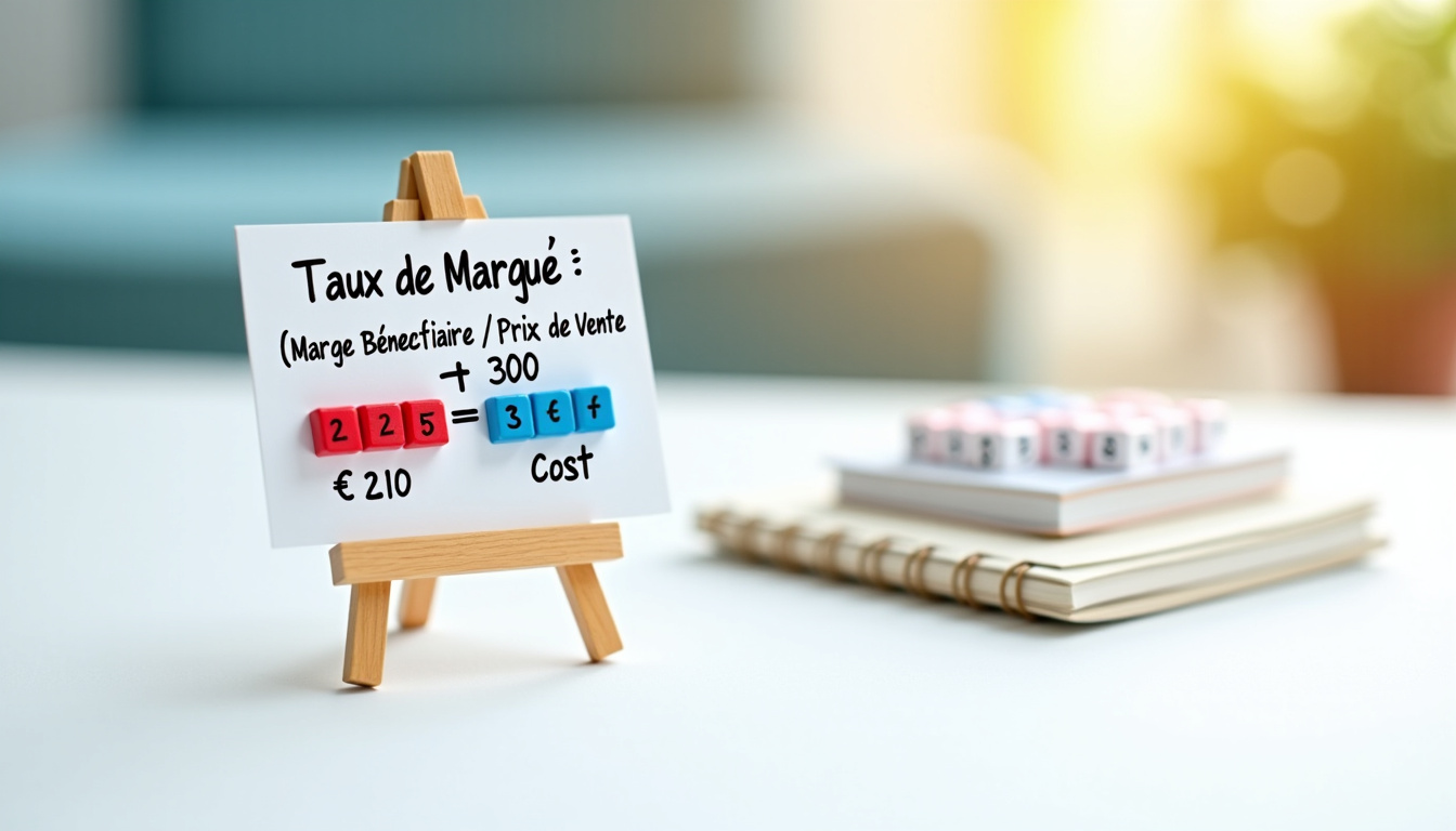 Schéma explicatif de la formule de calcul du taux de marque avec exemple chiffré