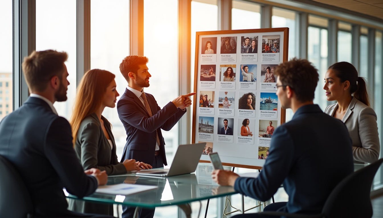 Équipe d’agence d’influenceurs en train de présenter un brief client