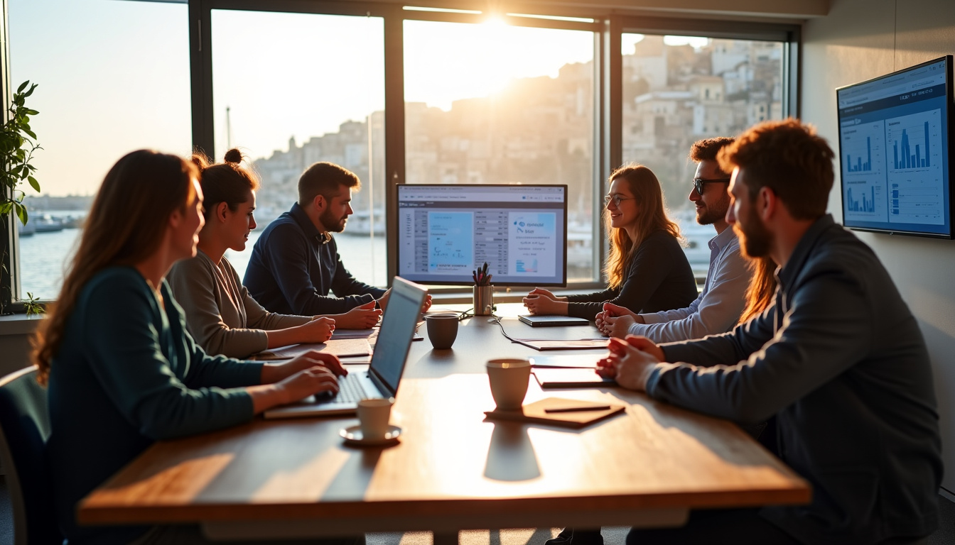 Équipe de consultants en stratégie digitale travaillant sur des écrans dans un bureau à Marseille