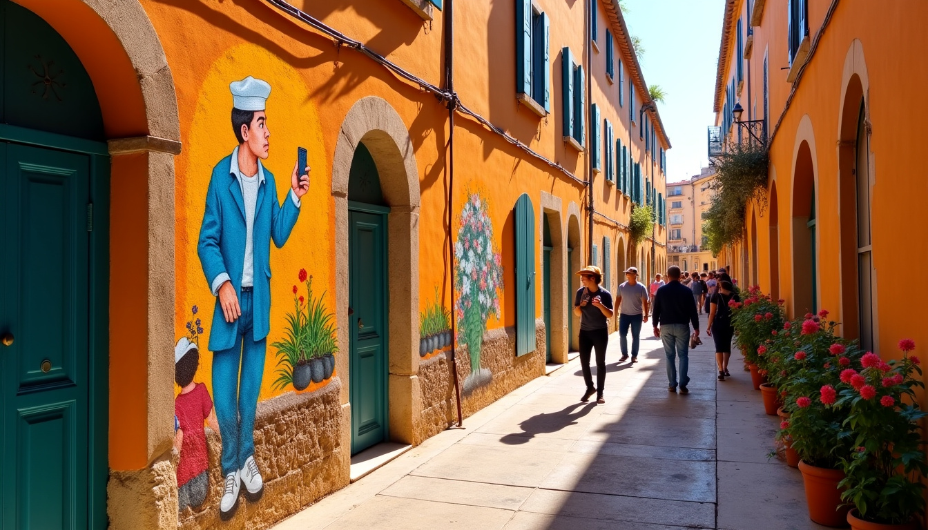 Fresque de street art à Marseille utilisée comme élément de promotion touristique dans le quartier du Panier