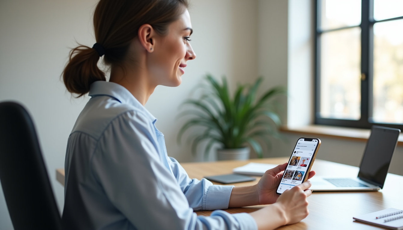 Distributeur utilisant un smartphone pour présenter des produits sur les réseaux sociaux