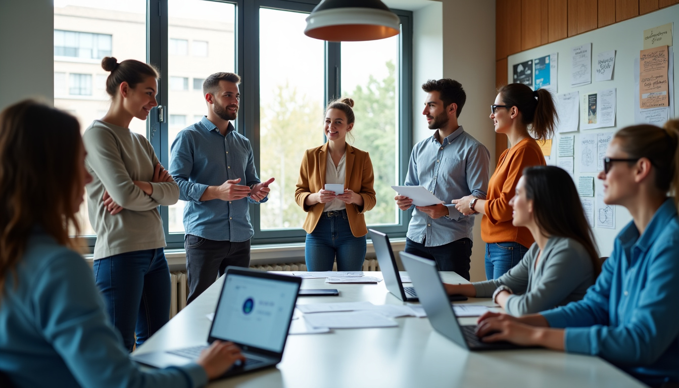 Équipe d’agence d’influenceurs en train de présenter un brief client