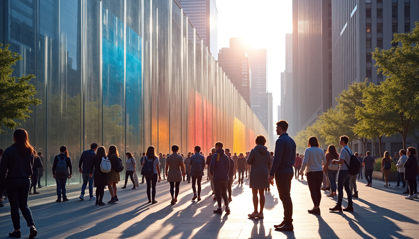 Installation artistique de marketing alternatif dans un espace public urbain avec passants interagissant
