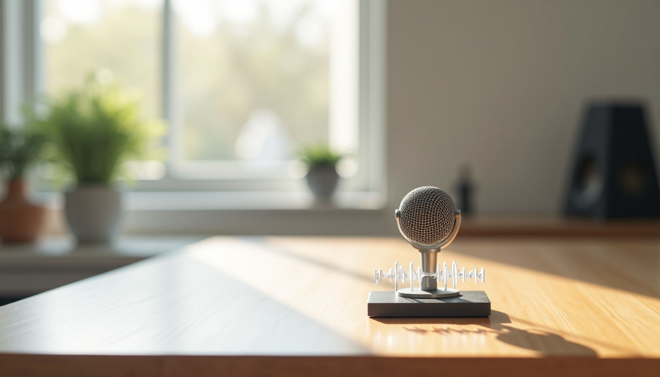 Écoute d'un podcast marketing généraliste sur ordinateur portable avec fond sonore abstrait