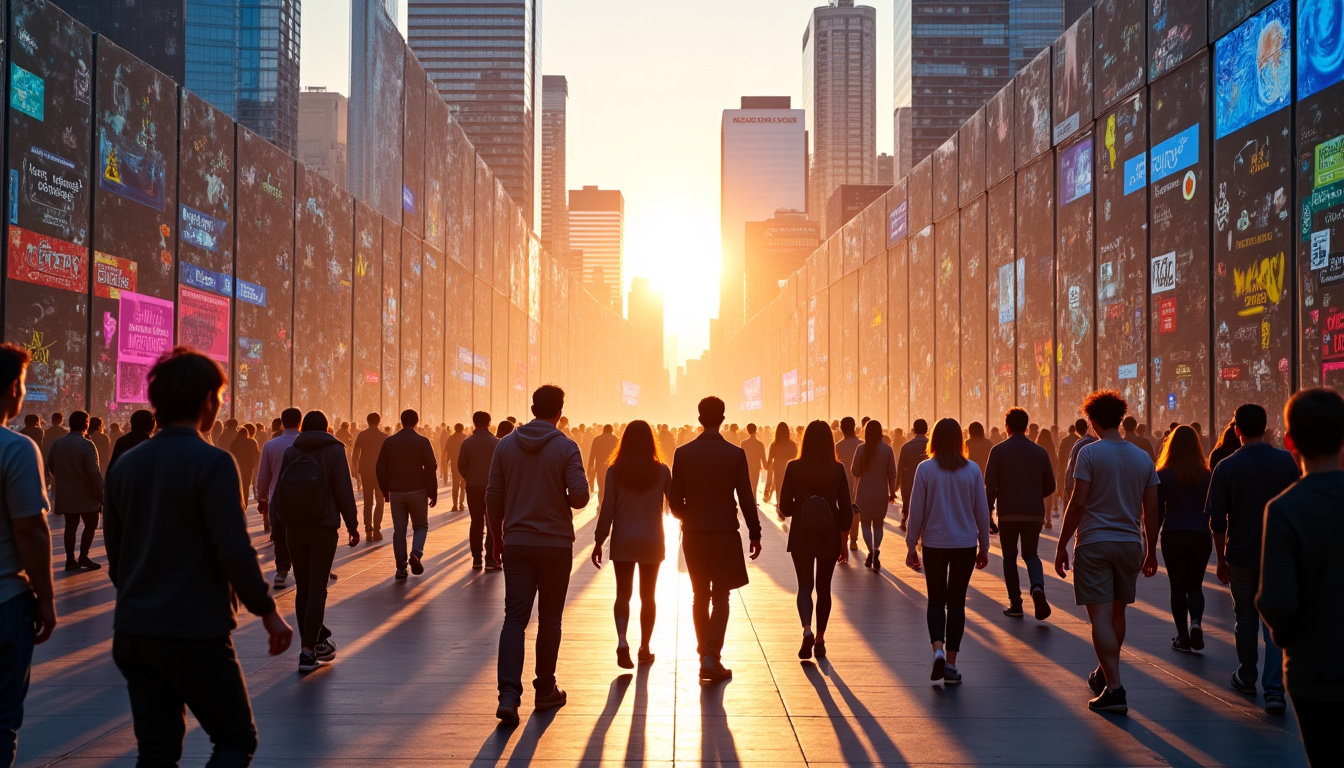 Installation artistique de marketing alternatif dans un espace public urbain avec passants interagissant