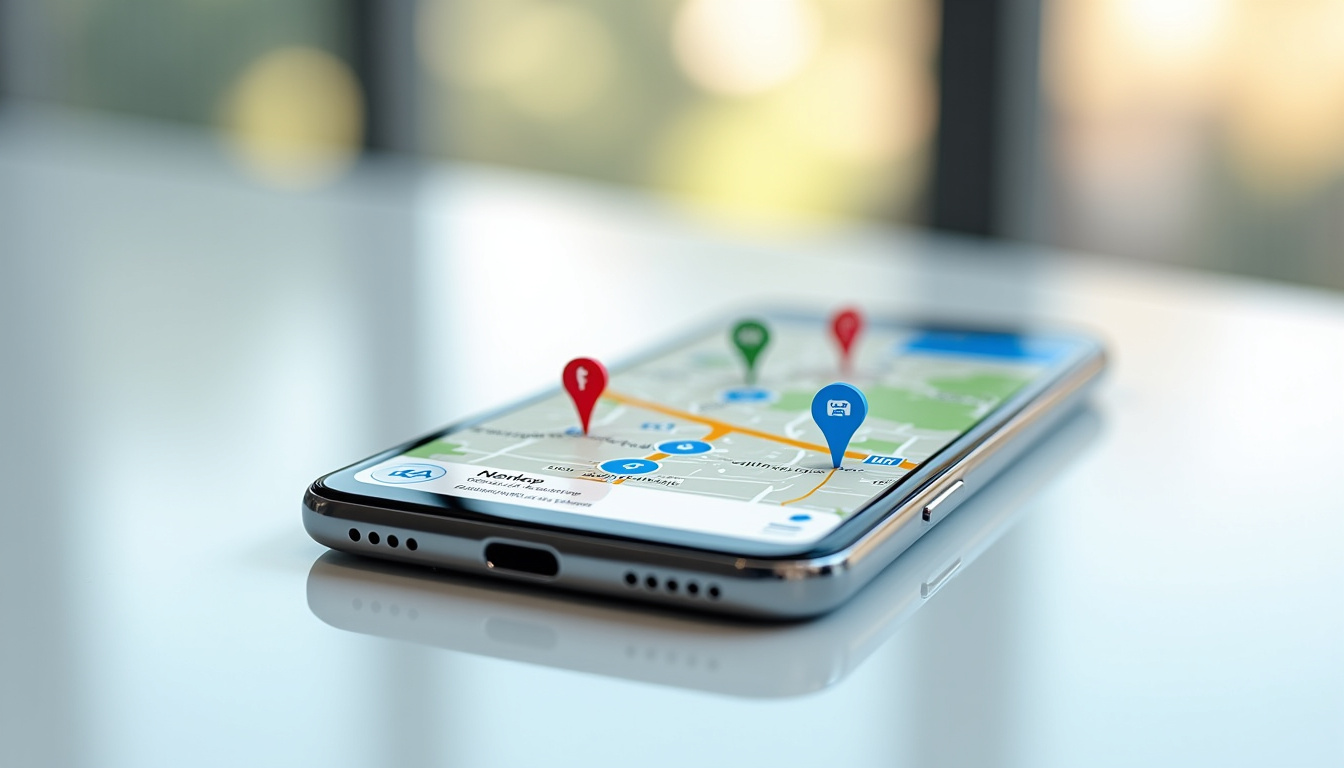 Représentation du fonctionnement du référencement local avec un smartphone et une carte Google