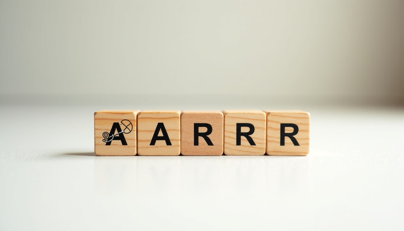 Représentation visuelle du framework AARRR avec les cinq étapes: Acquisition, Activation, Rétention, Revenu, Recommandation