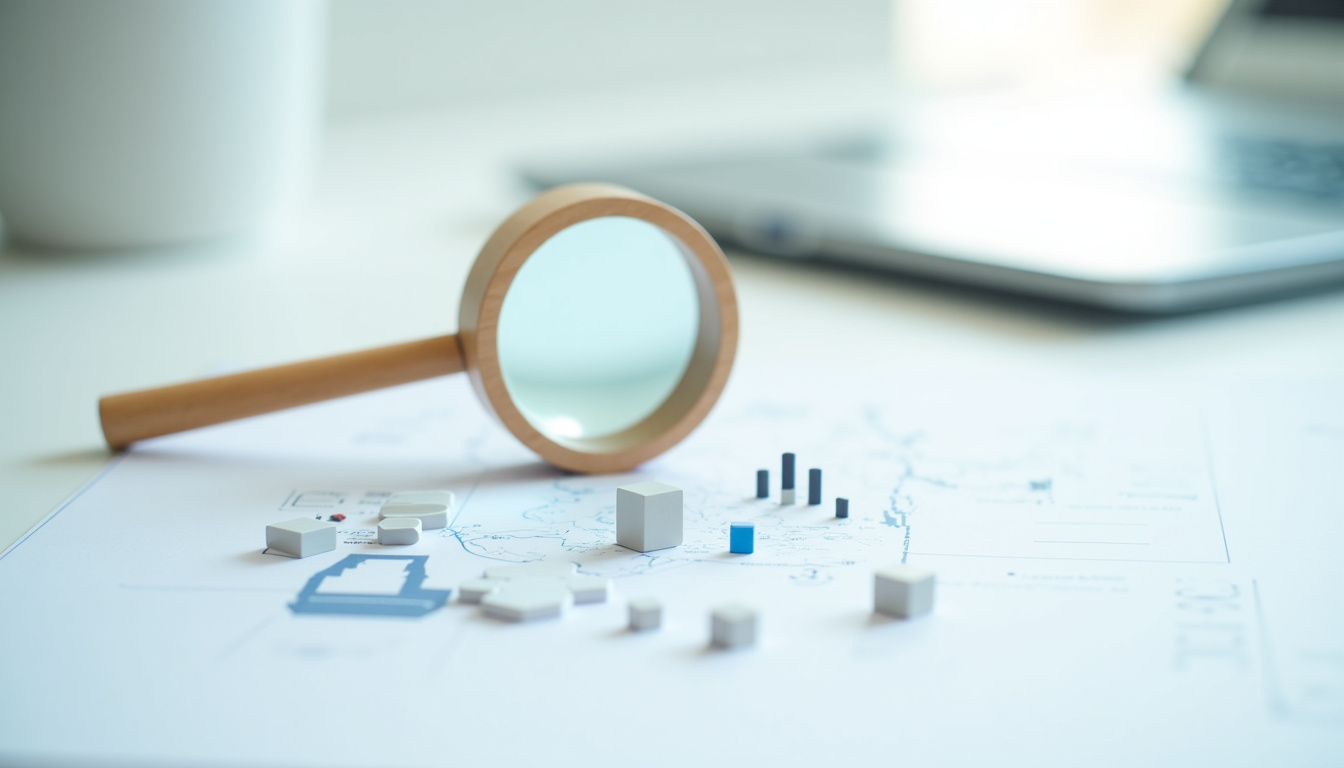 Illustration d'une personne examinant des données sur un tableau avec des flèches et des diagrammes représentant une démarche analytique