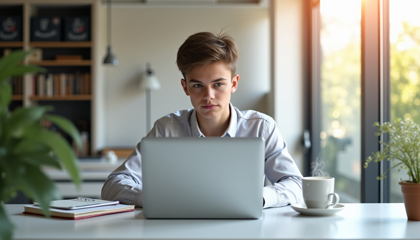 Étudiant consultant un cours en ligne sur le marketing digital