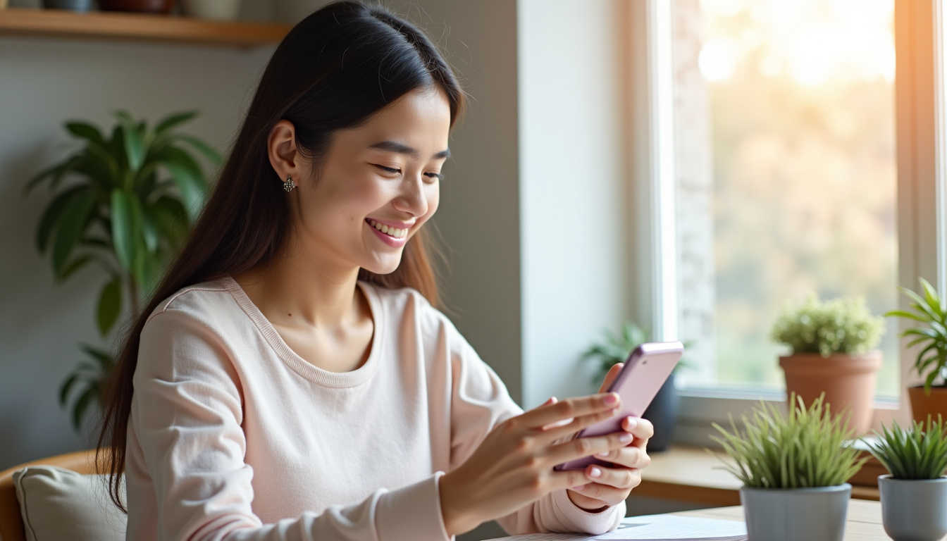 Une influenceuse répondant aux messages de ses abonnés sur son téléphone